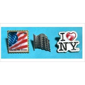 3 pins-I Love New York -United We Stand & Flag
